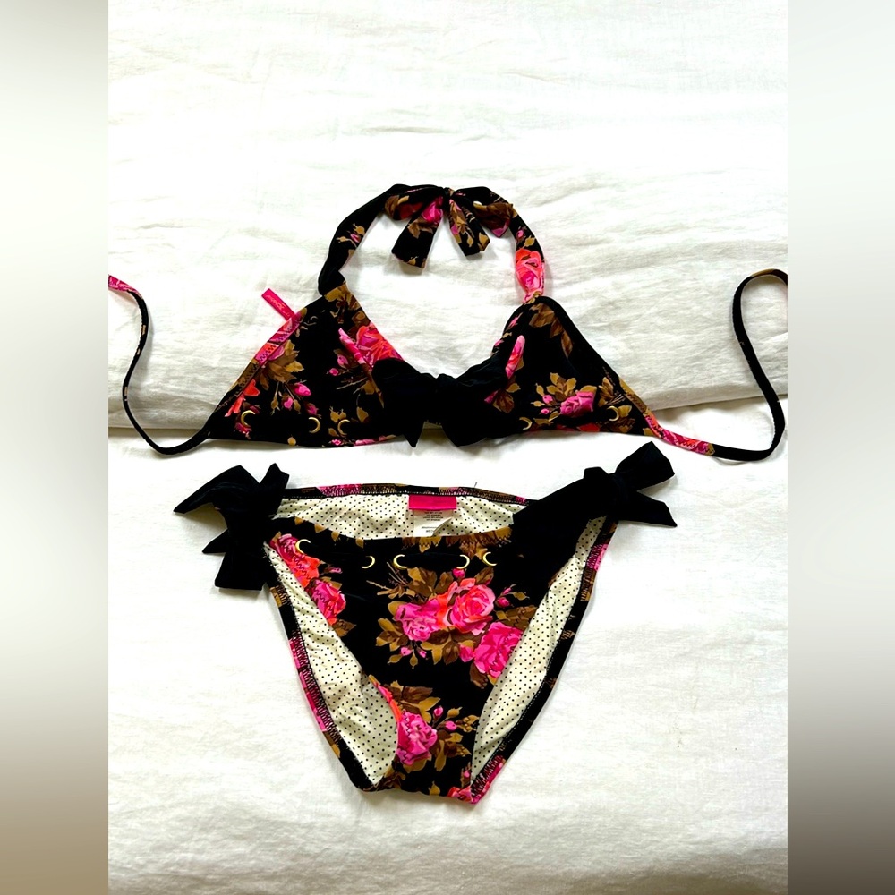 Betsey Johnson pink rose bikini swimsuit vintage